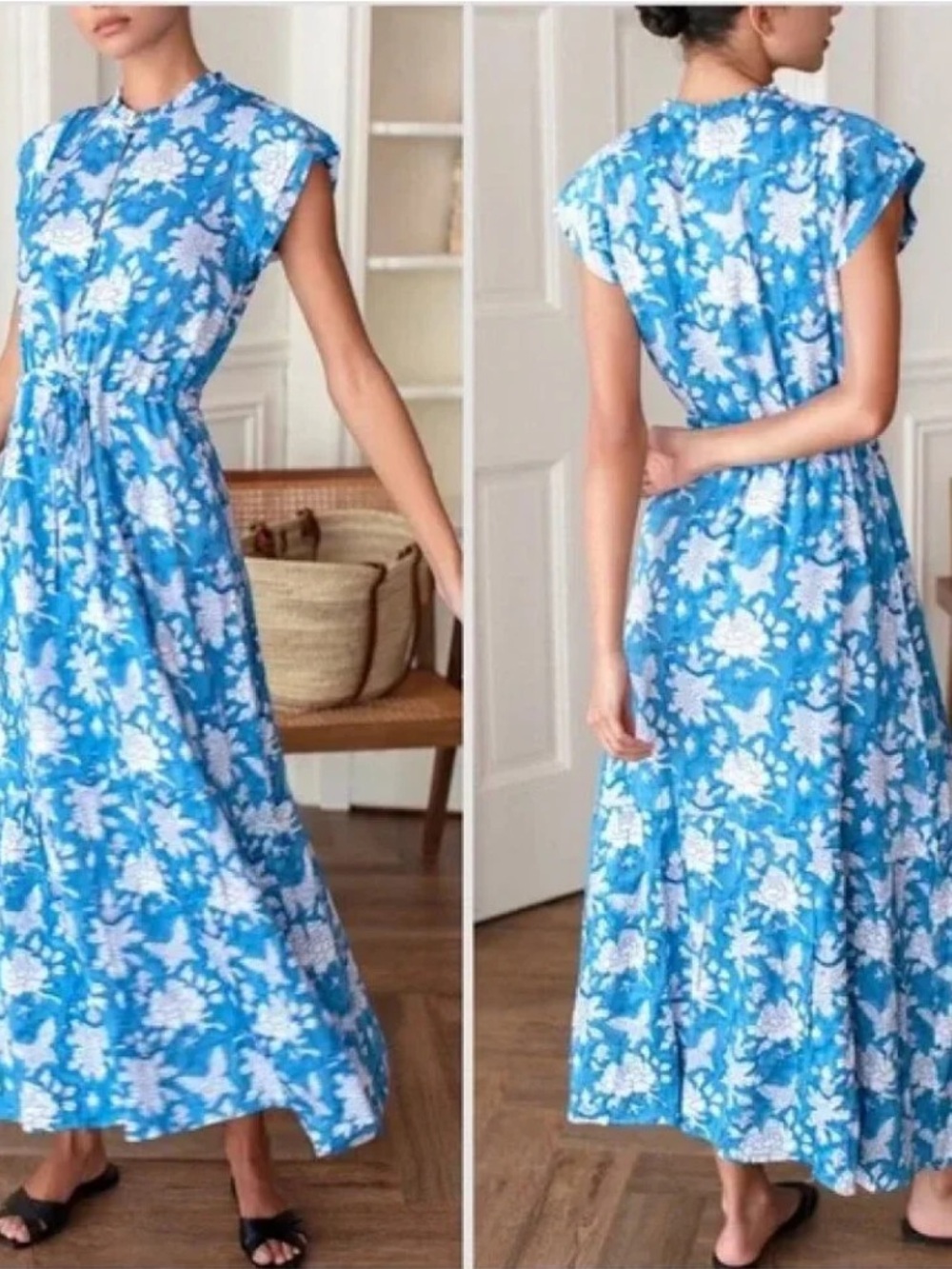 Emerson Fry India Collection Frances 3 Frill Maxi Dress Blue Floral